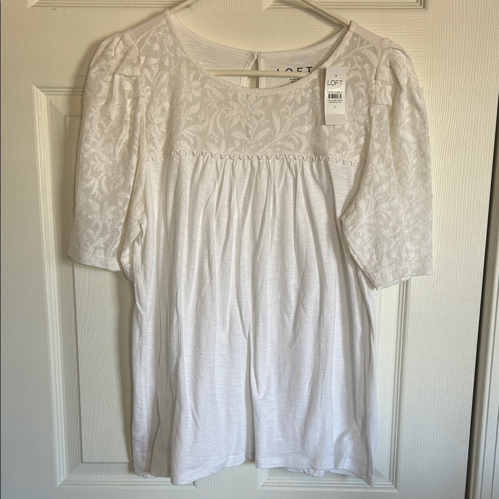 LOFT White Lace Accent Blouse